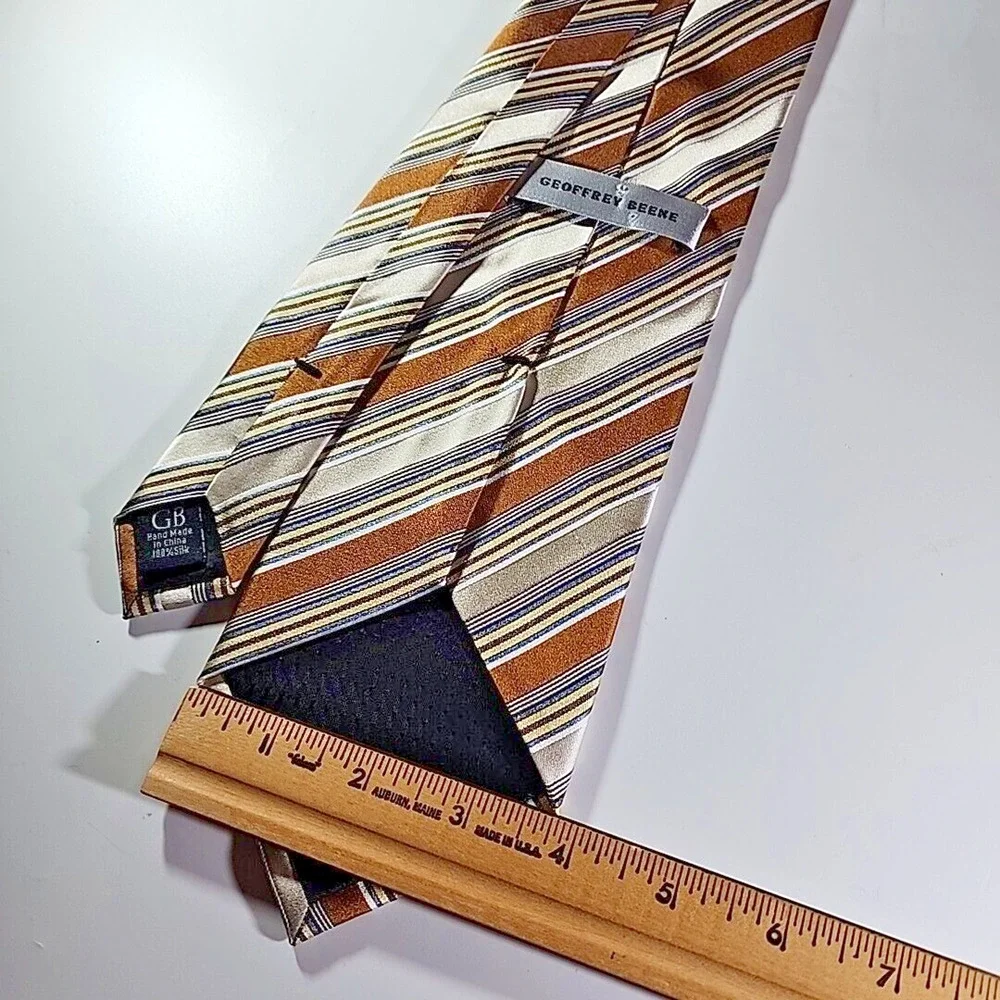 Geoffery Beene Gold-Blue-Yellow Stripes Silk Tie Necktie - Like New
